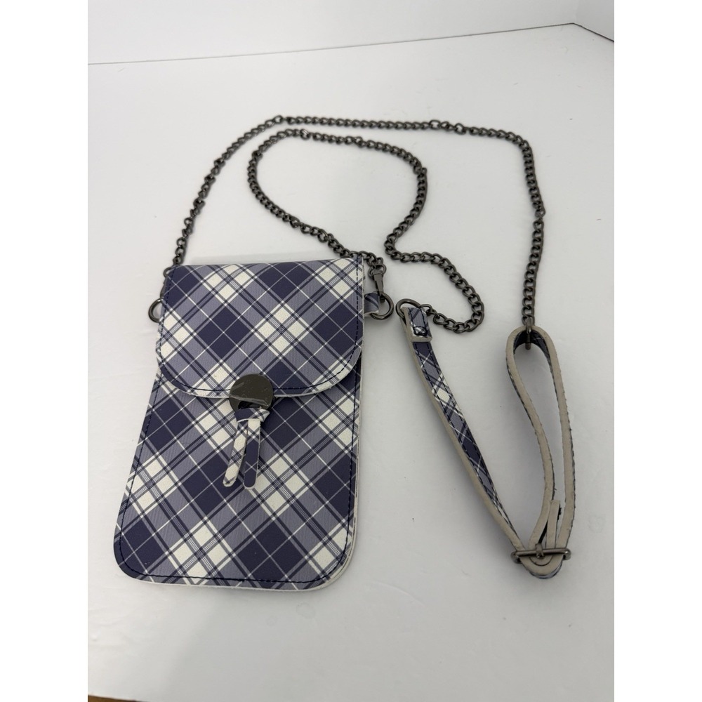 STG Colorado Navy Plaid Cell Phone Crossbody Purse Touchscreen Metal Chain Strap
